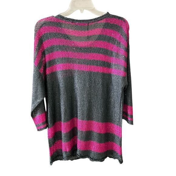 Cyrus Sweater Open Knit 3/4 Sleeve Pullover Striped Glitter Pink Large - Picture 6 of 7